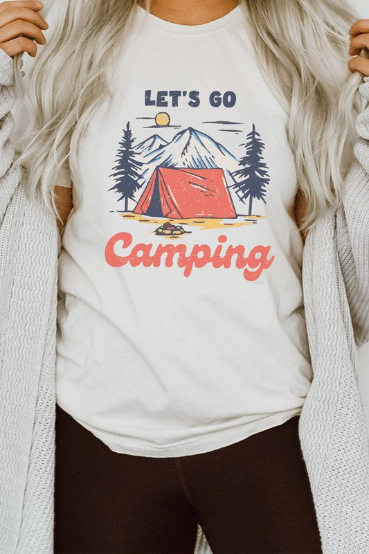 Lets Go Camping Mountain Sun Fireside Graphic Tee