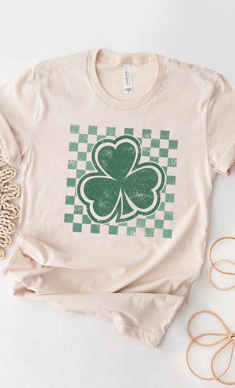 Checkerboard Lucky Shamrock PLUS SIZE Graphic Tee