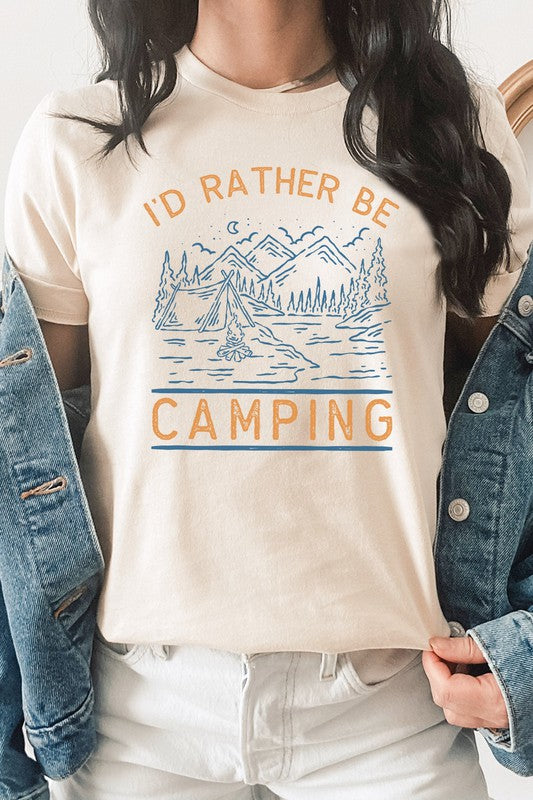 Id Rather Be Camping Mountain River Graphic Tee T-Shirt