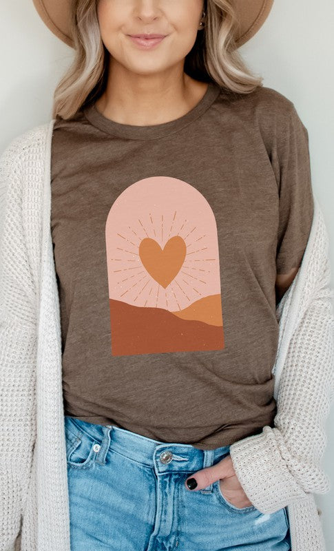 Boho Heart Sunrise Valentine Graphic Tee T-Shirt