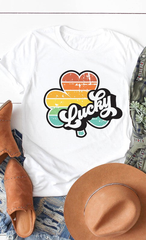 Retro Lucky Rainbow Clover Graphic Tee PLUS