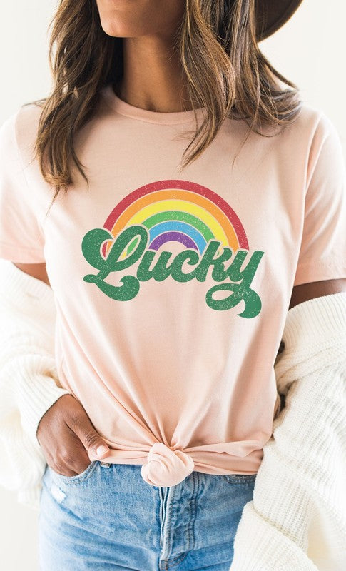 Retro Distressed Lucky Rainbow Graphic Tee