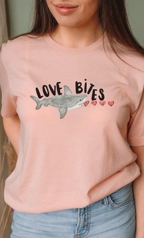 Love Bites Heart Eating Shark Graphic Tee T-Shirt