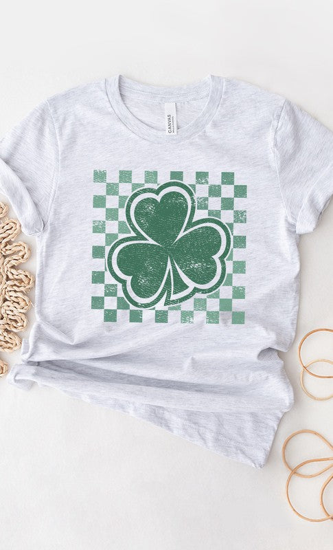 Checkerboard Lucky Shamrock PLUS SIZE Graphic Tee