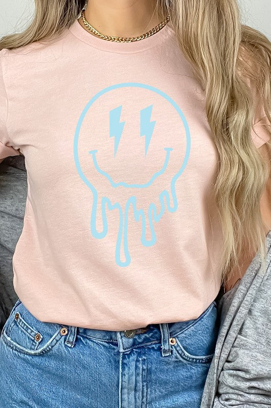 Lightning Bolt Melting Smiley Face Graphic Tee