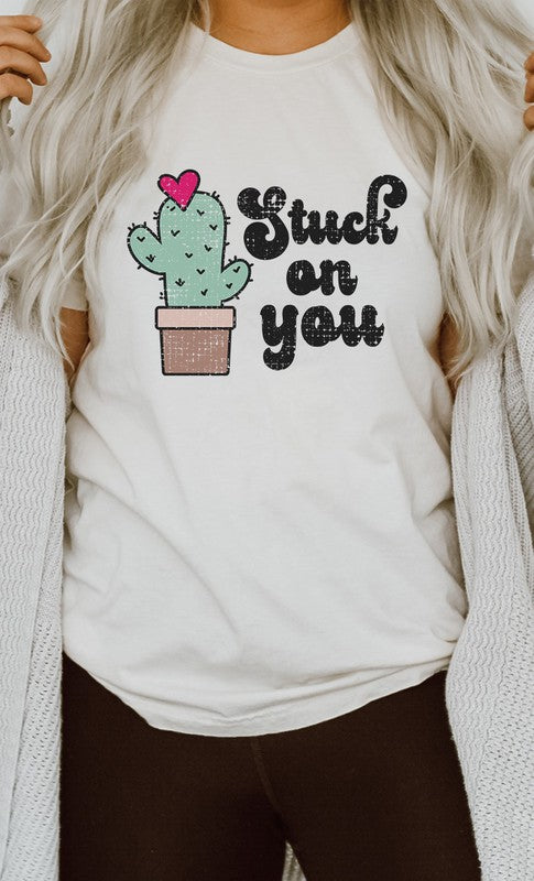 Stuck on You Heart Cactus V-Day Graphic Tee