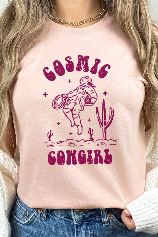 Cosmic Cowgirl Space Desert Cactus Graphic Tee