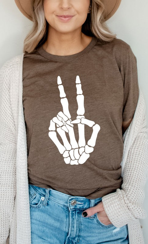 Skeleton Peace Sign Graphic Tee T-Shirt PLUS