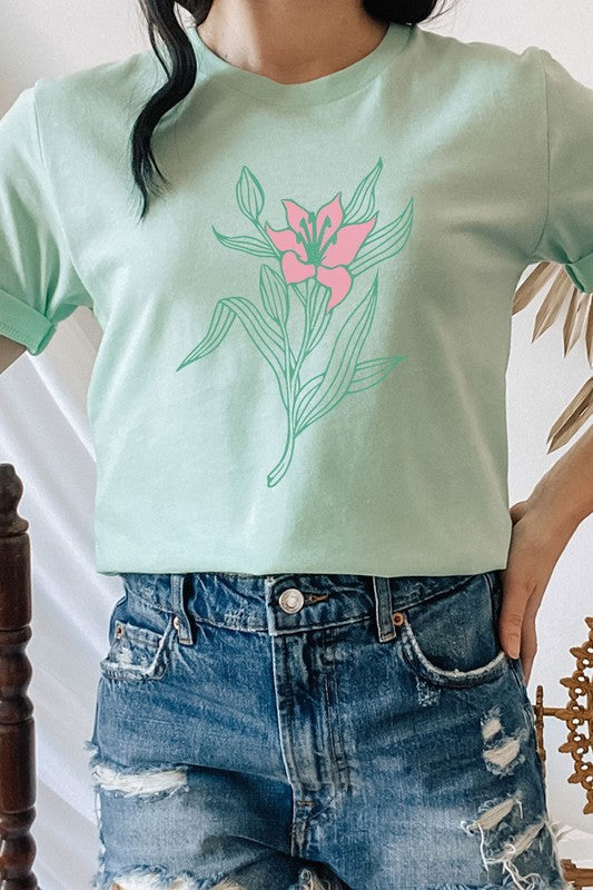 Pastel Lily Chic Flower Summer Graphic Tee T-Shirt