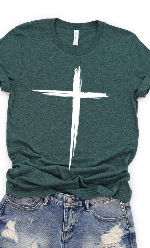 Distressed Cross White Ink Graphic Tee T-Shirt PLUS