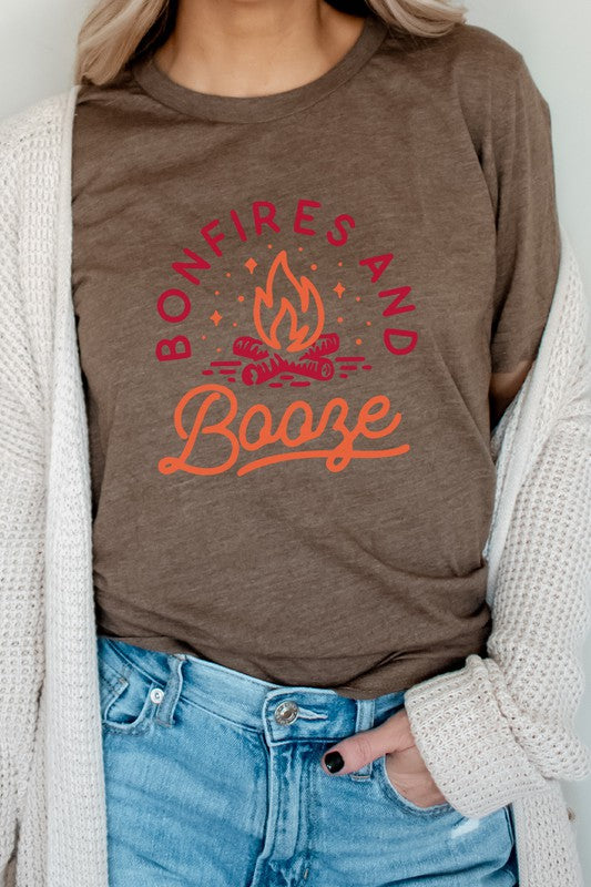 Bonfires and Booze Campfire Summer Fun Graphic Tee T-Shirt