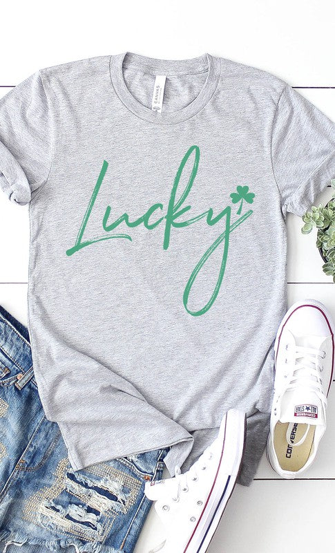 Retro Lucky Script Shamrock Graphic Tee T-Shirt PLUS