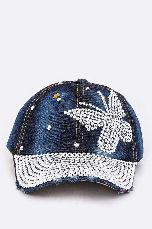 Crystal Butterfly Iconic Denim Cap