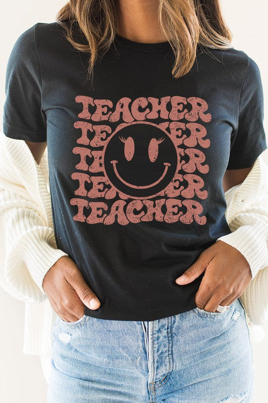 Teacher Lash Smiley Face School Graphic Tee T-Shirt