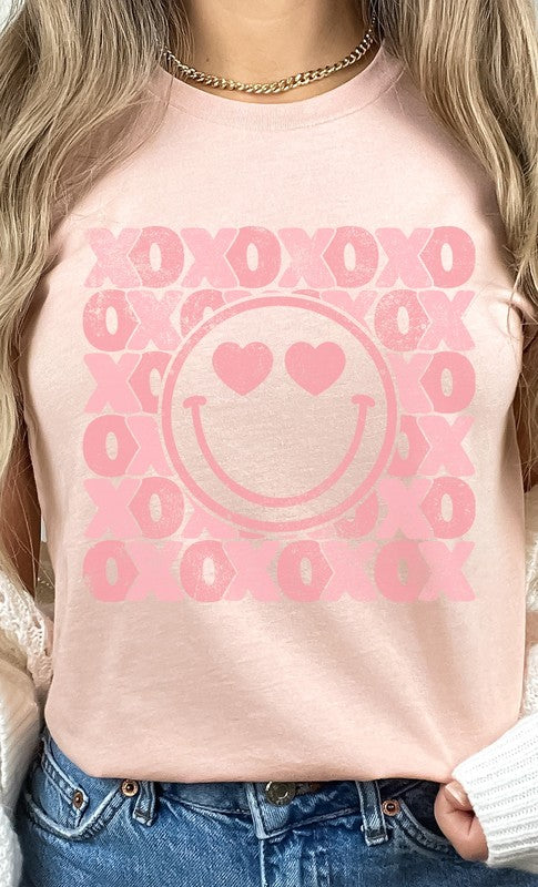 XOXO Heart Eyes Smiley Valentines Graphic Tee