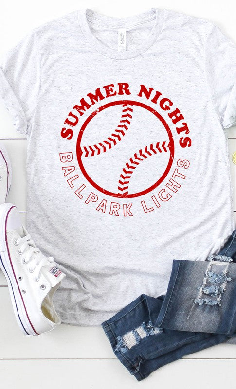 Summer Nights and Ballpark Lights Baseball Graphic T-Shirt