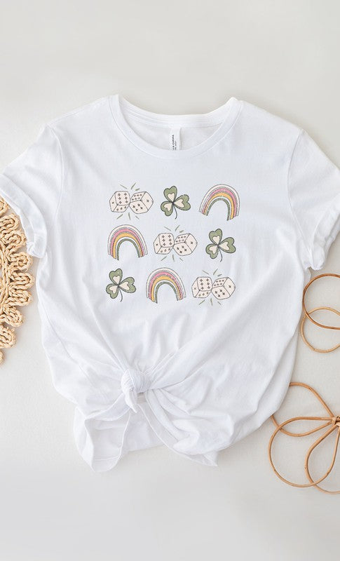 Lucky Dice Clover and Rainbow Graphic Tee T-Shirt