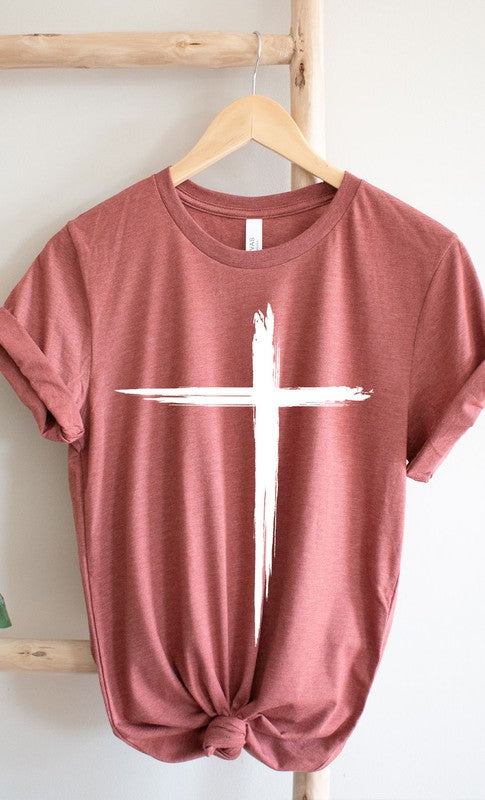 Distressed Cross White Ink Graphic Tee T-Shirt PLUS