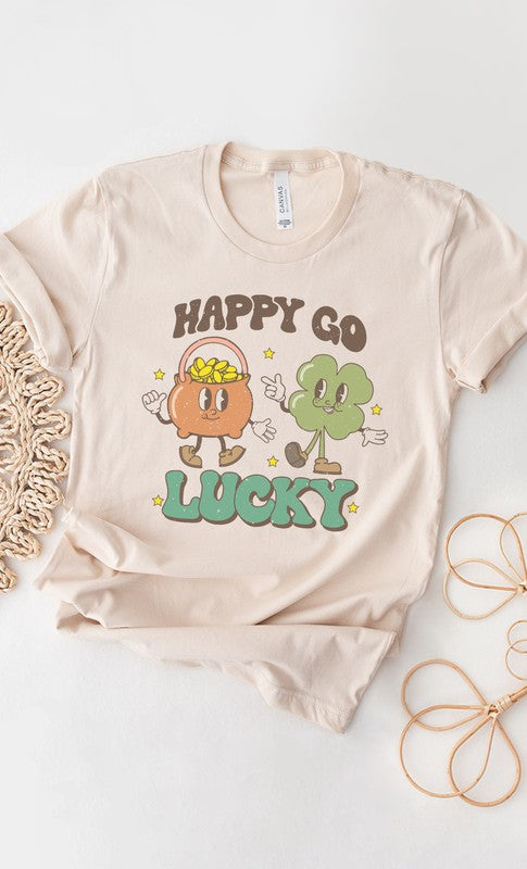 Happy Go Lucky Gold and Shamrock Graphic Tee