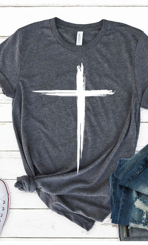 Distressed Cross White Ink Graphic Tee T-Shirt PLUS