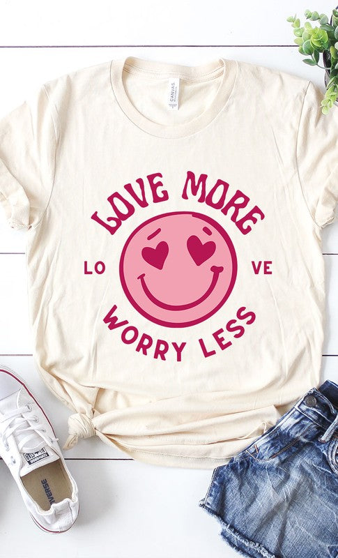 Vintage Love More Worry Less Smiley Graphic Tee T-Shirt PL