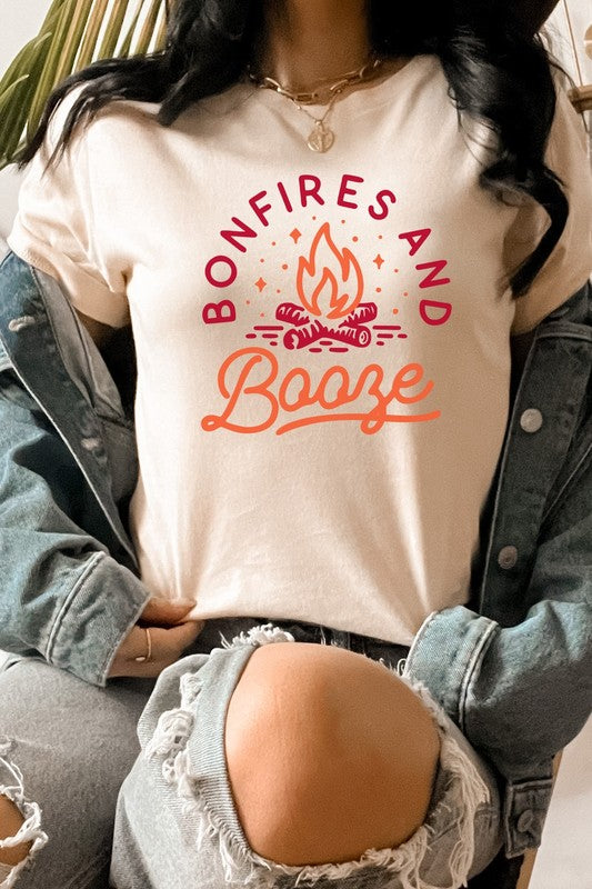 Bonfires and Booze Campfire Summer Fun Graphic Tee T-Shirt