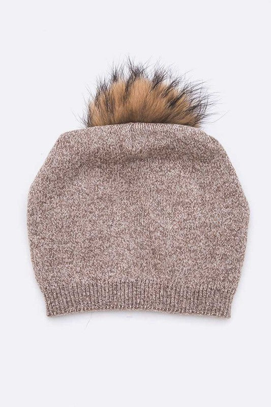 Raccoon Fur PomPom Pre-Sewed Slouchy Beanie