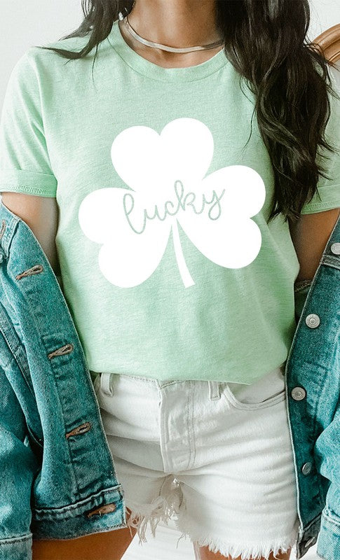 Lucky Clover White Shamrock Graphic Tee T-Shirt