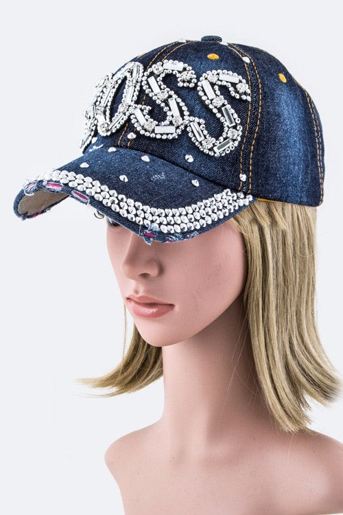 Boss Crystal Embellished Cotton Cap