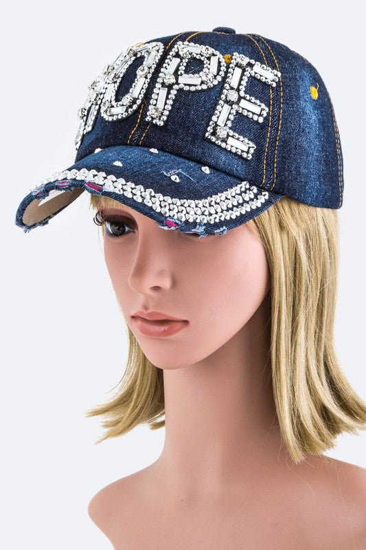 Crystal HOPE Embelished Fashion Denim Cap