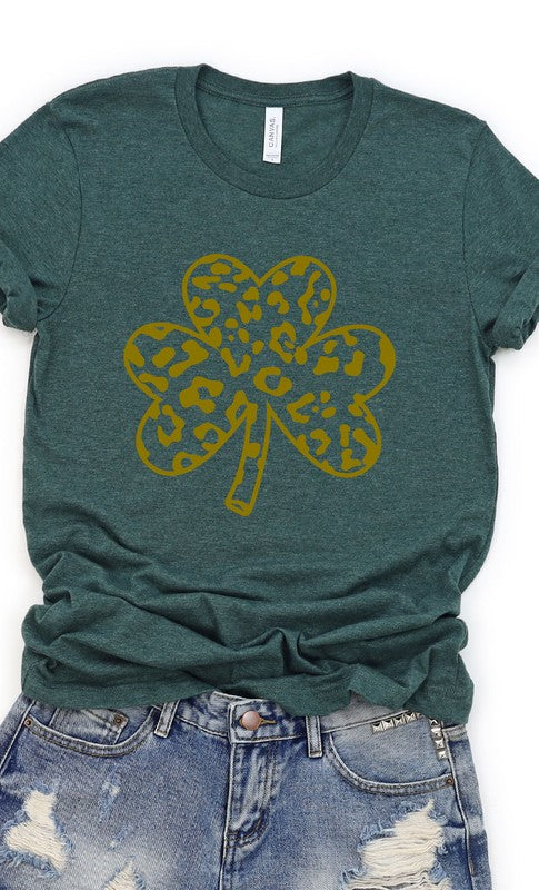 Gold Leopard Print Clover Graphic Tee T-Shirt