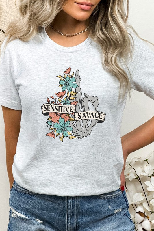 Sensitive Savage Floral Skeleton Hand Graphic Tee T-Shirt