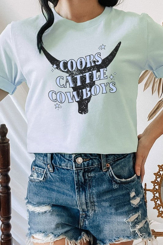 Coors Cattle Cowboys Longhorn Outline Graphic Tee T-Shirt