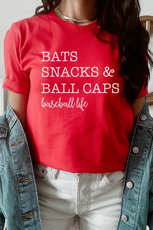 Bats Snacks and BallCaps Baseball Life Graphic Tee T-Shirt