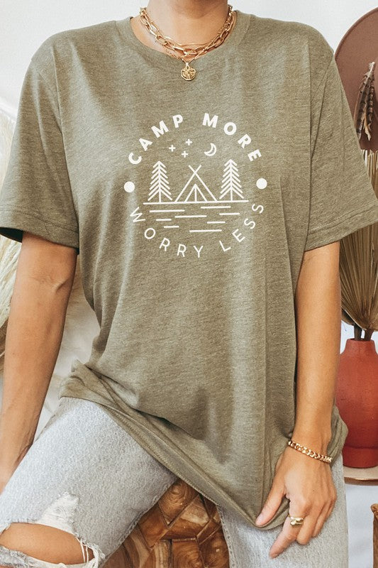 Camp More Worry Less Tent in Forest Graphic Tee T-Shirt