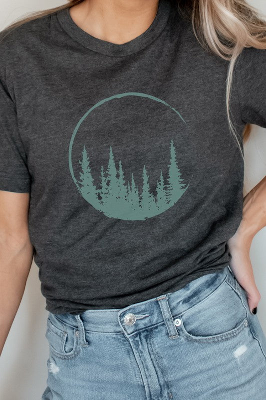 Crescent Pine Tree Forest Nature Hiker Graphic Tee