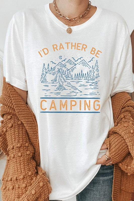 Id Rather Be Camping Mountain River Graphic Tee T-Shirt