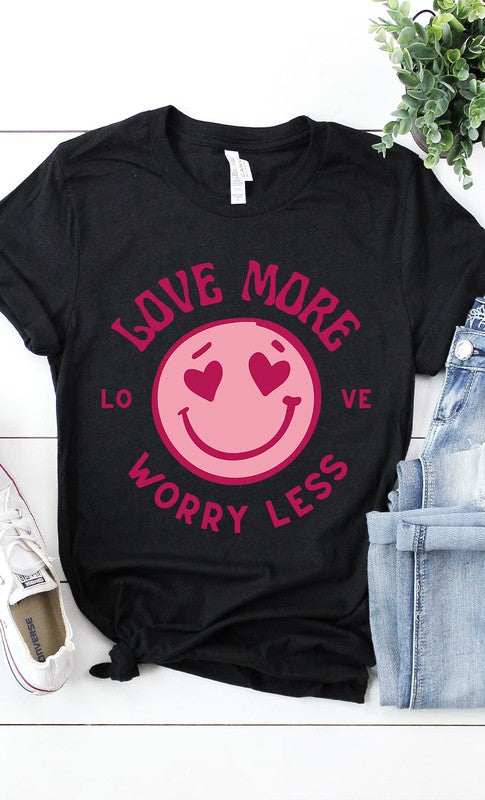 Vintage Love More Worry Less Smiley Graphic Tee T-Shirt PL