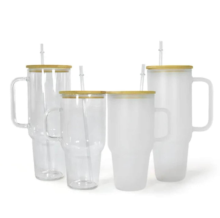 12 Pack 32oz or 40oz Blank Sublimation Clear or Frost Glass Tumbler with Handle