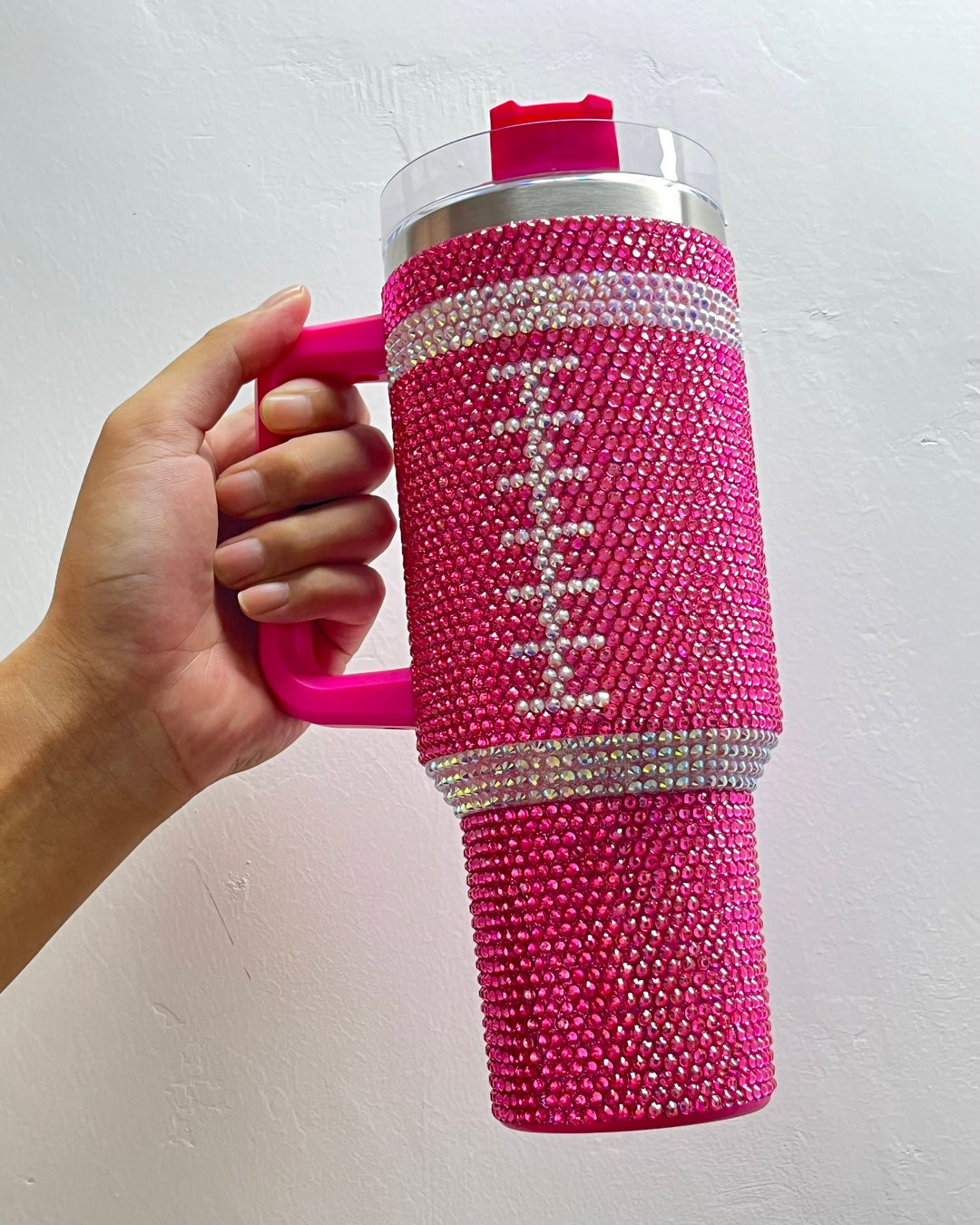 Pink Crystal Football "Blinged Out" 40 Oz. Tumbler