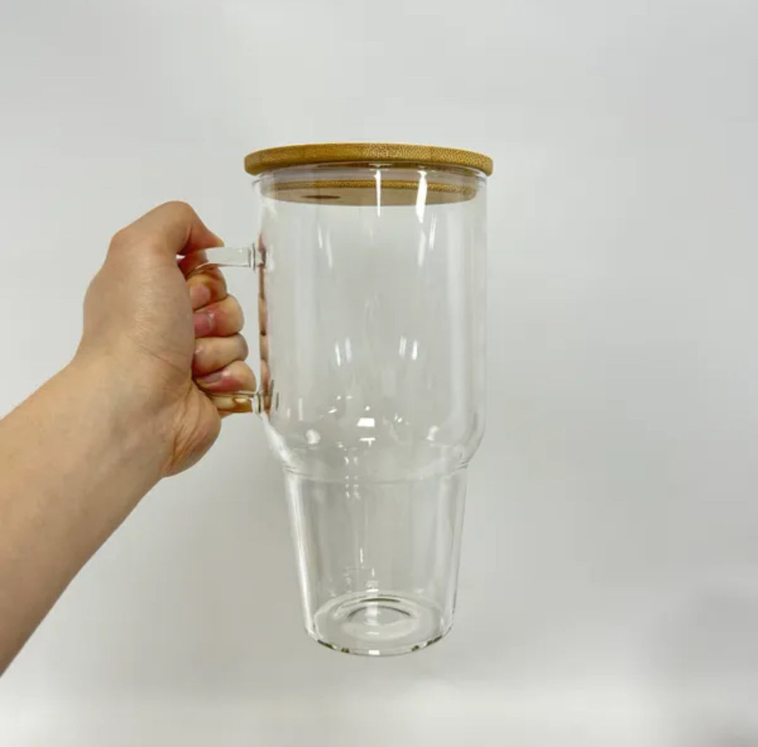 32oz oder 40oz personalisierter Sublimations-Becher, Becher, Tasse aus Klar- oder Frostglas mit Henkel