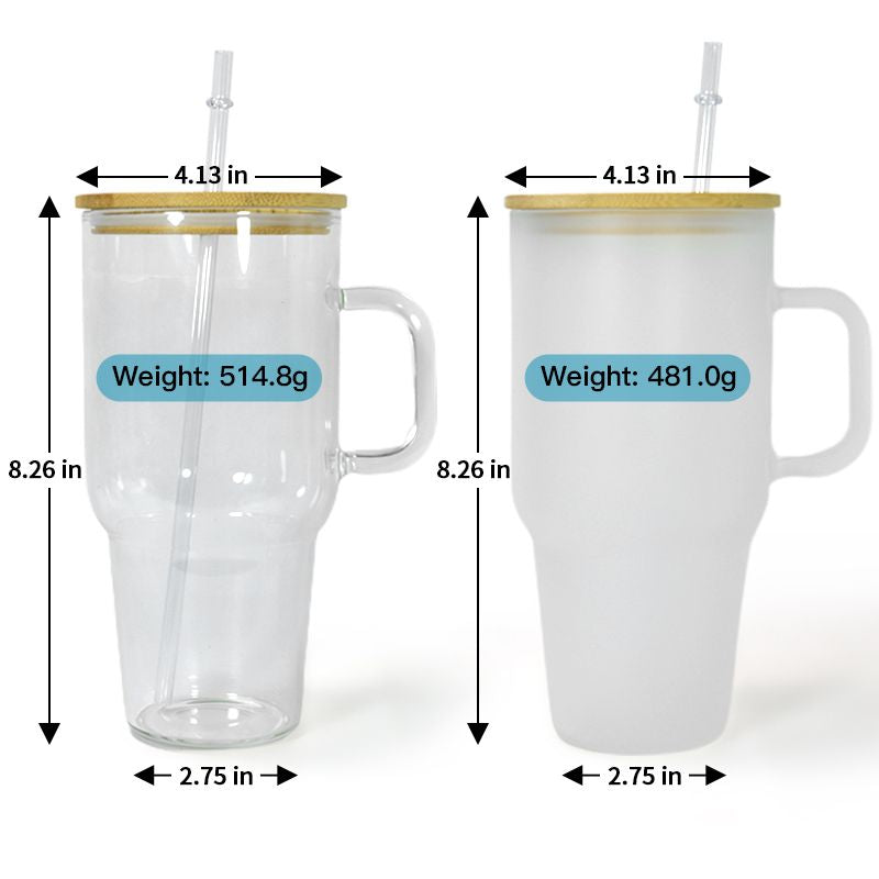 32oz oder 40oz personalisierter Sublimations-Becher, Becher, Tasse aus Klar- oder Frostglas mit Henkel