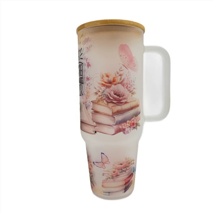 32oz or 40oz Just Another Chapter custom Sublimation Printed Clear or Frost Glass Tumbler, Mug, Cup with Handle