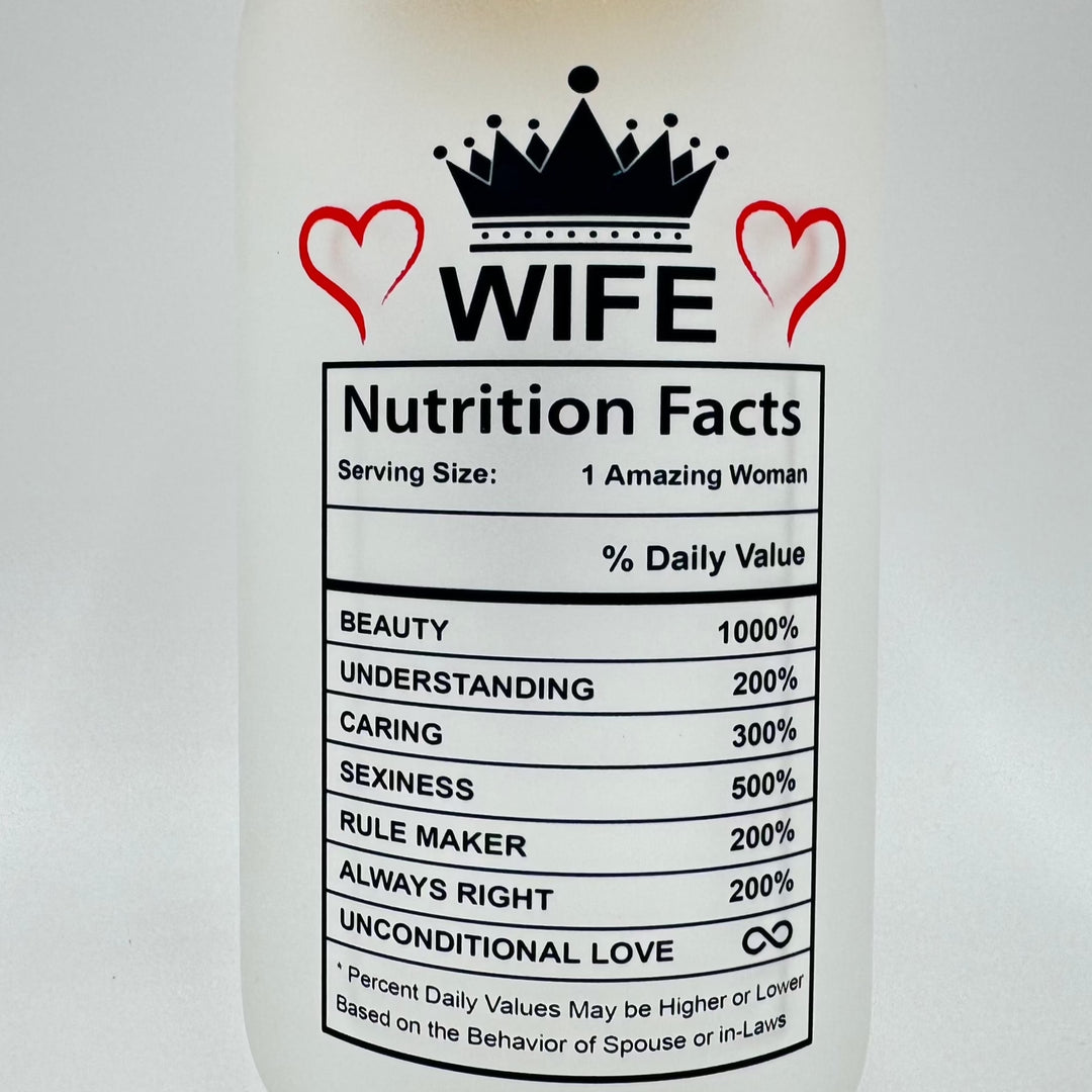 16 oz Wifey, Wife, יום האם, יום האהבה מותאם אישית סובלימציה מודפסת כוס זכוכית שקופה או פרוסט, ספל, כוס צנצנת