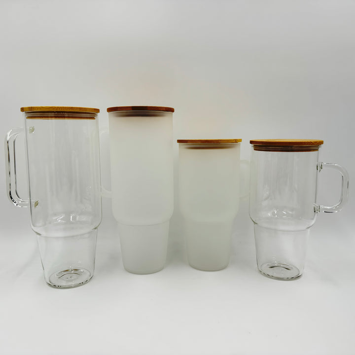 Hailey Brook Designs 32oz or 40oz Sublimation Clear or Frost Glass Tumbler, Mug, Cup With Bamboo Lid and Straw BPA Free