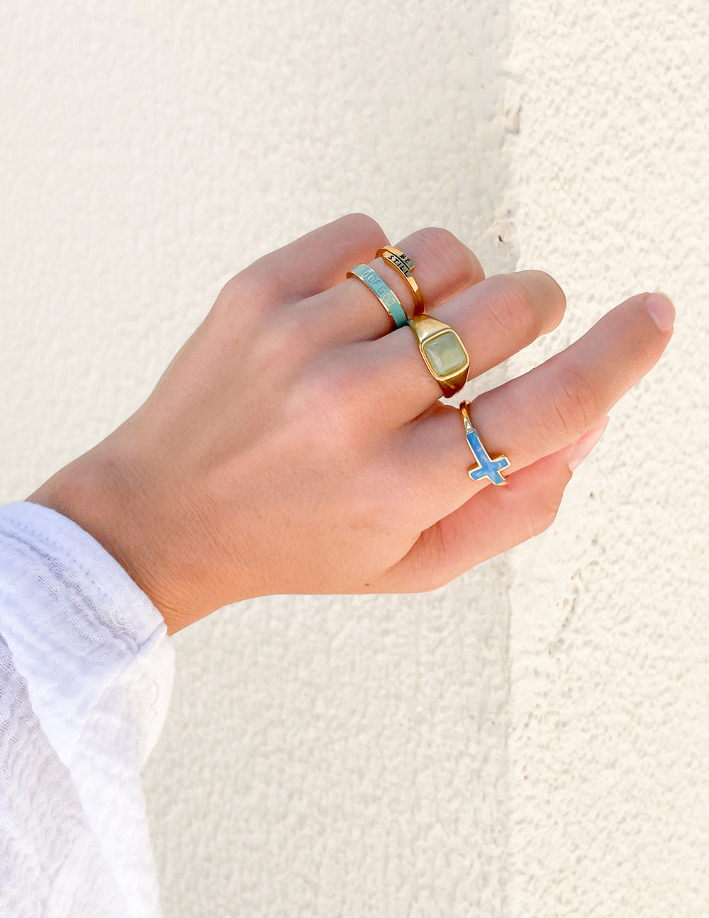 Blue Enamel Cross Ring