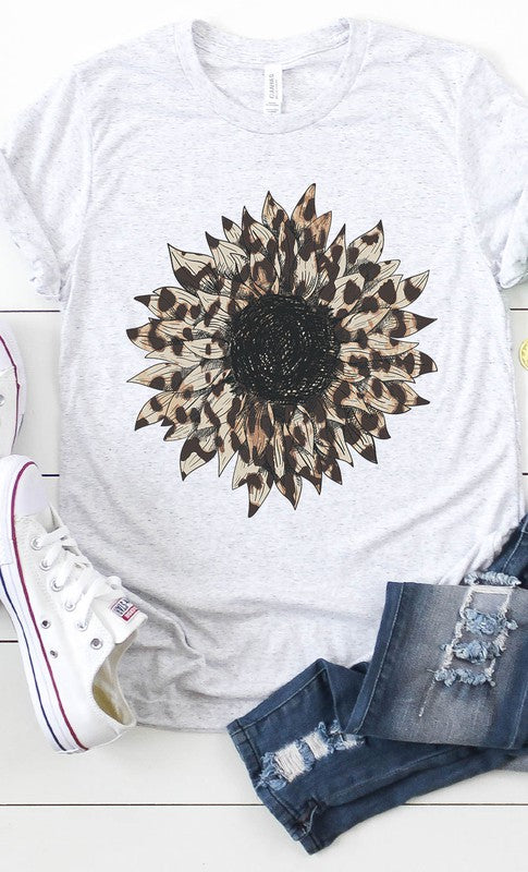 Leopard Print Sunflower Graphic Tee T-Shirt