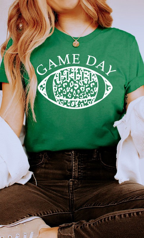 Game Day Leopard Spot White Football Graphic Tee T-Shirt