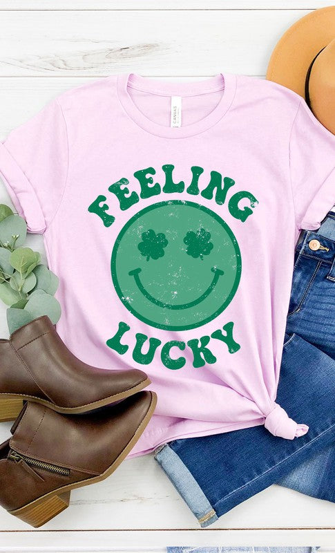 Retro DISTRESSED Feeling Lucky Smiley Tee T-Shirt PLUS