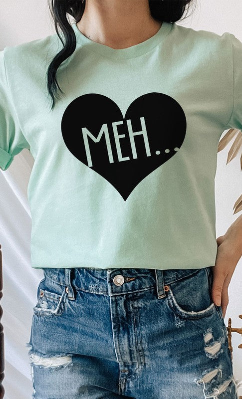 Meh Black Heart Valentines Graphic Tee T-Shirt